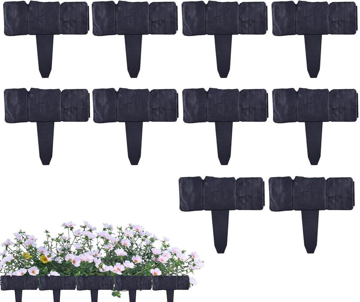 Tuinranden Steenlook - Kunststof Afscheiding - Gazon Borders - Gereedschapsloos Plaatsen - 10 Stuks - Zwart