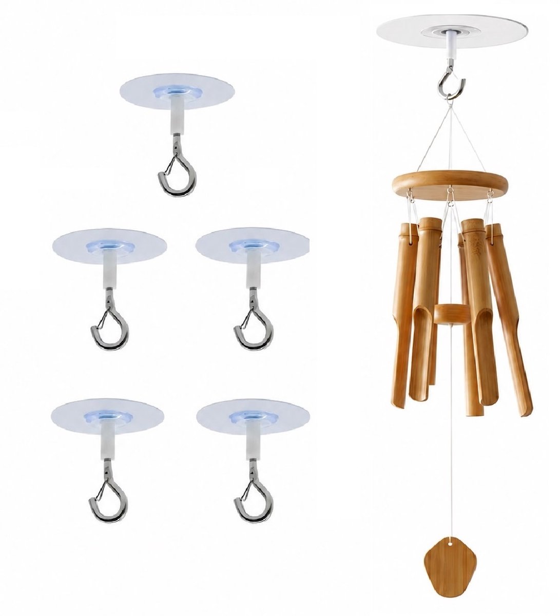 Zelfklevende Plafondhaken Set (5 Stuks) – Zonder Boren – Extra Sterke Ooghaken tot 15 kg – Transparante Plafondhaak voor Lampen, Planten, Muggennet & Decoratie