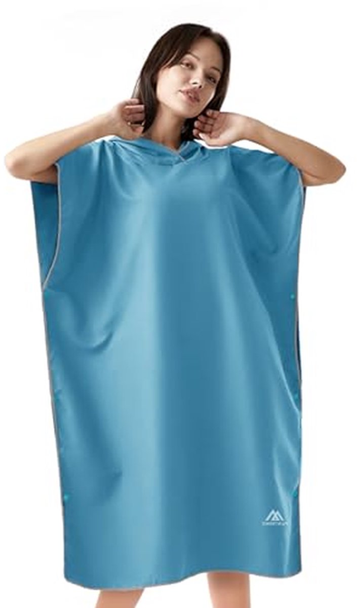 Handdoek Poncho - Omkleedhulp Badjas - Strand en Zwembad - Sneldrogend Microvezel - 110 x 80 cm - Lichtblauw