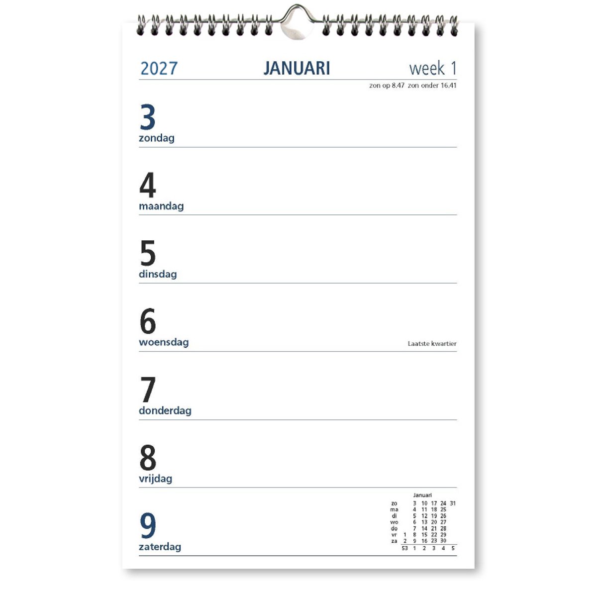 Castelli - weekkalender 2027 - ringband - week per pagina - formaat A5 - wire-o gebonden - neutraal dekblad