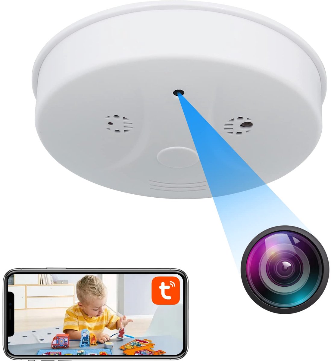 SnelShoppen - 5G Wifi Spionagecamera Discreet Draadloos Mini Spionagecamera 1080p HD Rookmelder met Nachtzicht Bewegingsdetectie Microfoon Tuya-app