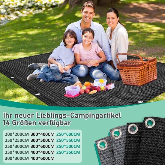 Voortenttapijt - Tentkleed buiten - Camping en outdoor - Waterdoorlatend HDPE - 200 x 200 cm - Zwart — afbeelding 2