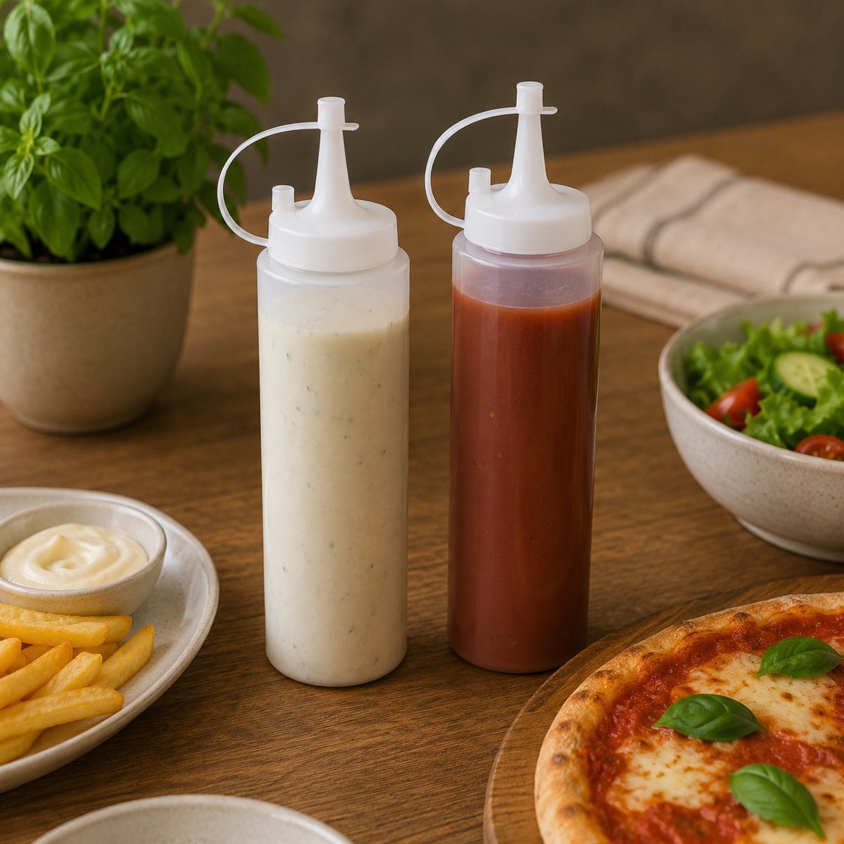 Alpina sausflessen 2-delig - knijpflessen voor saus en dressing