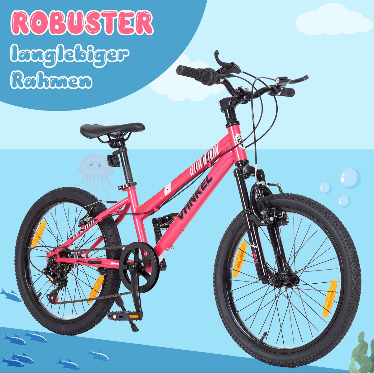MIVRAY Kinderfiets – 20 Inch Mountainbike Met 6 Versnellingen – Stalen Frame – Roze – Met V-Brakes en Lage Instap Voor Kinderen