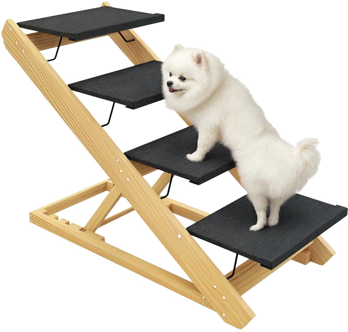 2-in-1 Hondentrap & Loopplank – Verstelbare 4-Traps Huisdierentrap 62,5 cm met Antislip – Natuurlijk Hout