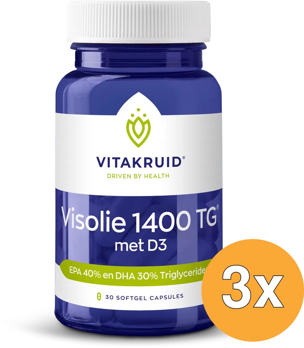 3x Vitakruid Visolie 1400 TG® Triglyceriden met D3 (30 softgels)