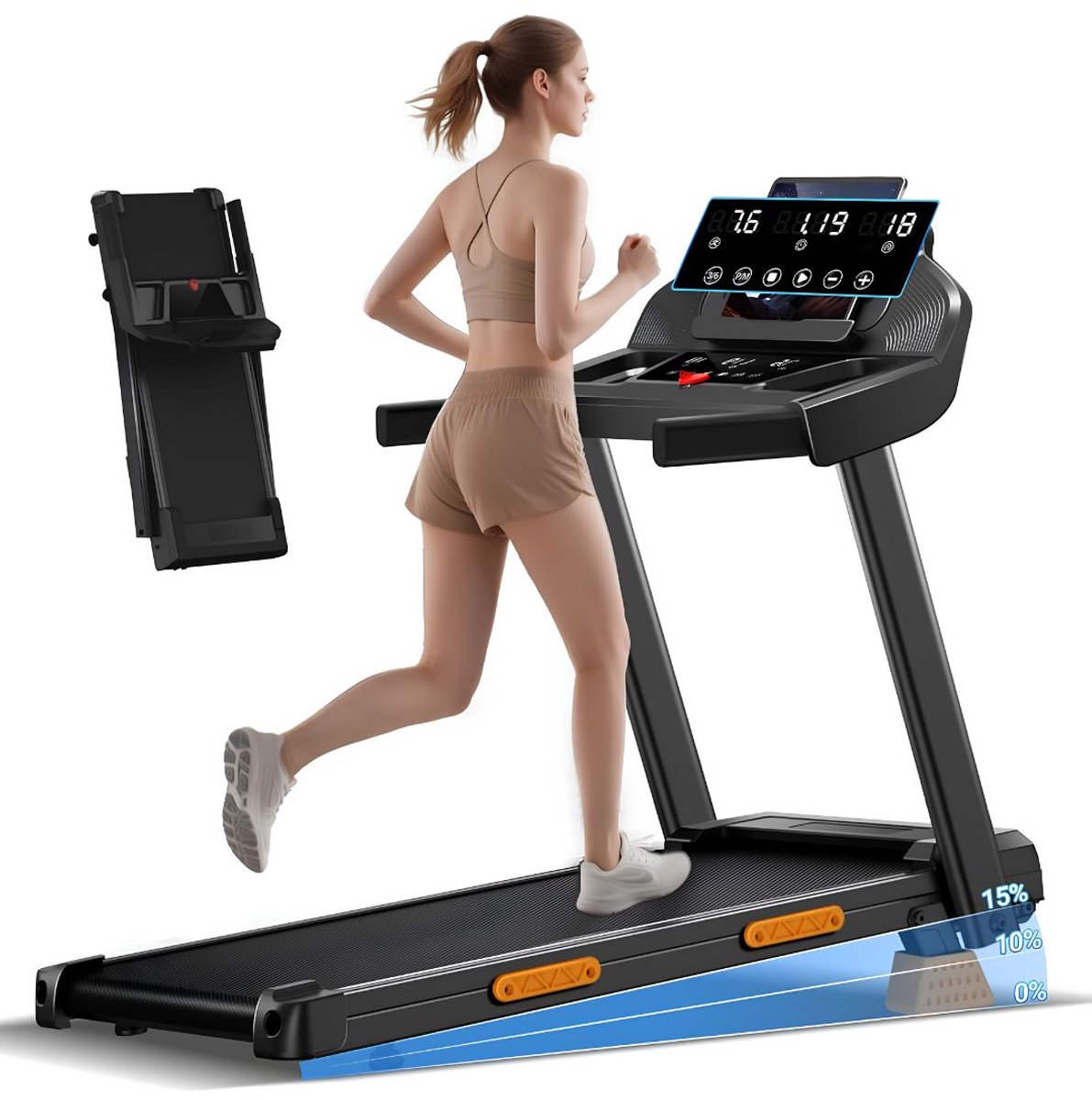 JCP® Loopband - Maximale Belasting 136 kg - Loopband Inklapbaar - Loopbanden voor Thuis - Zwart - 113cm x 55cm x 100cm