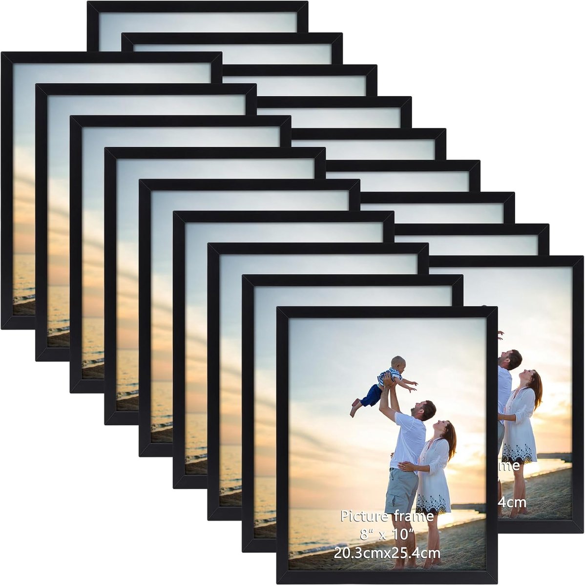 SnelShoppen - 18 Stuks 8x10 Zwarte Fotolijsten, Lichtgewicht PVC, Elegante Slimme Rand, Perfect voor Familie Foto's en Wanddecoratie