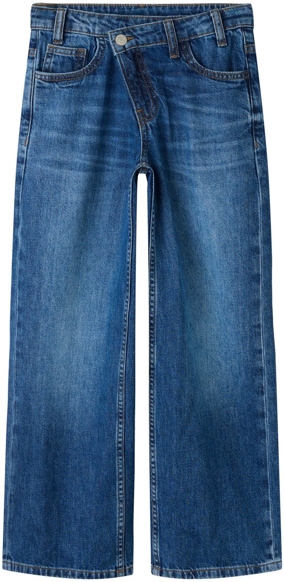 Name It meisjes wide jeans donkerblauw asymmetrische sluiting gerecycled katoen 152