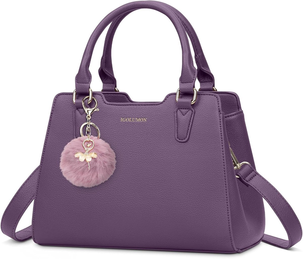 SnelShoppen - Elegante PU Leren Handtas voor Dames - Stijlvolle Schoudertas met Handvat - Luxe Reistas voor Werk, School en Winkelen - Paars