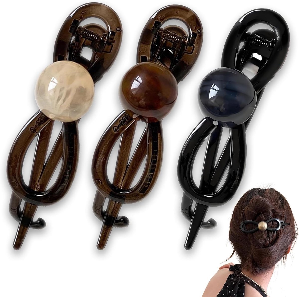 SnelShoppen - 3pcs Banana Clip Set - Elegante Claw Clips voor Dames - Geschikt voor Dun Haar, Lang, Krullend of Steil - Hoogwaardige Plastic Haarspeld