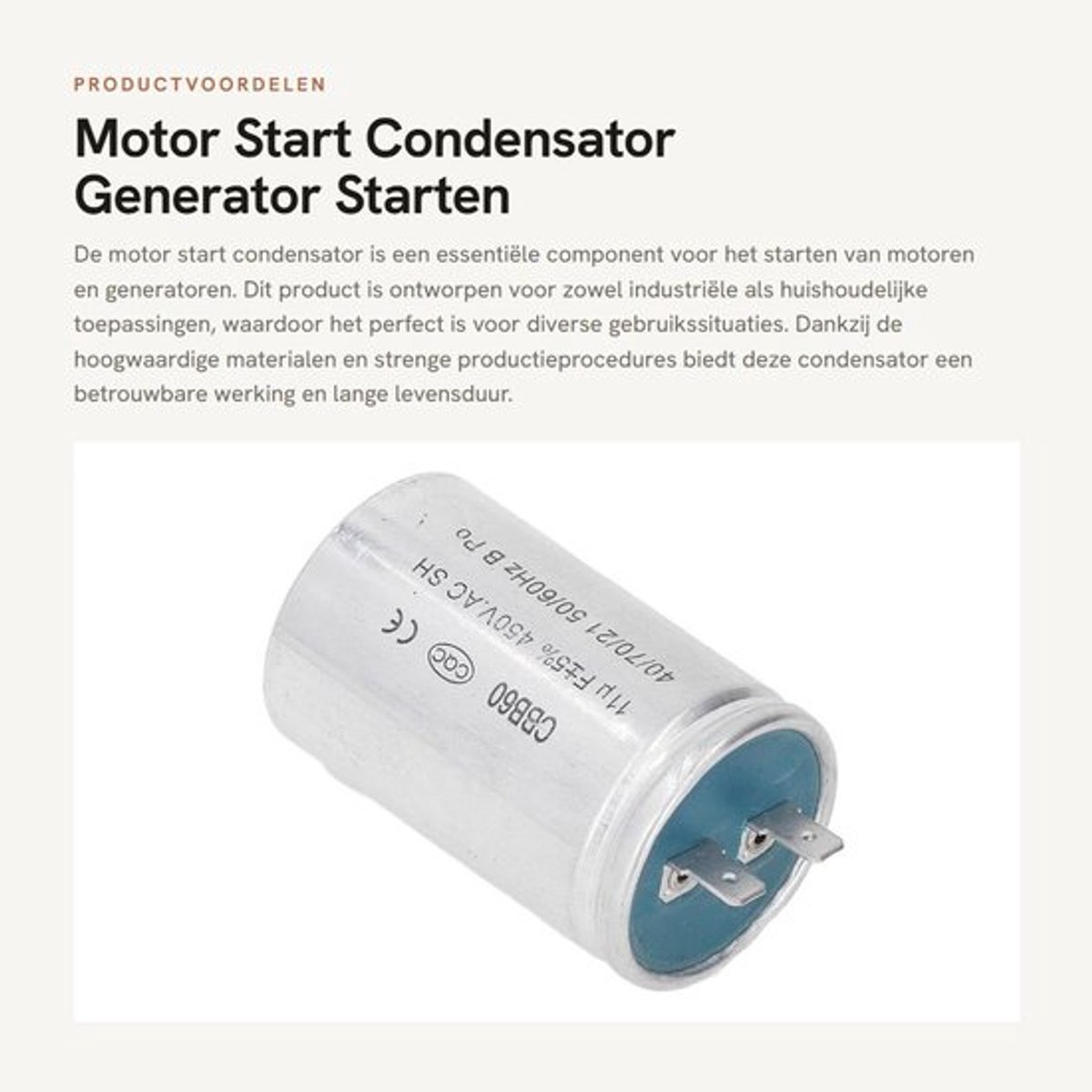 Motor Start Condensator - Generator Starten - Hoogwaardige Kwaliteit - Ronde Condensator - Ventilator Starten - 450VAC