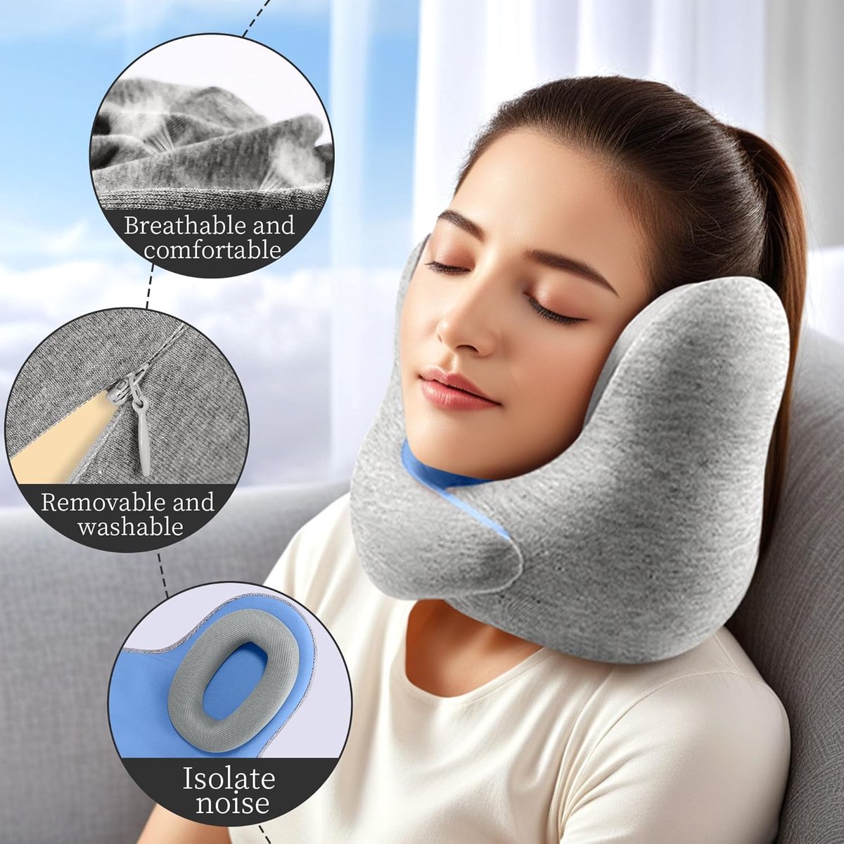 SnelShoppen - Travel Pillow - Ergonomisch Neksteun Kussen voor Vliegtuig, Auto, Thuis en Kantoor - Zacht en Ademend met Opbergzak