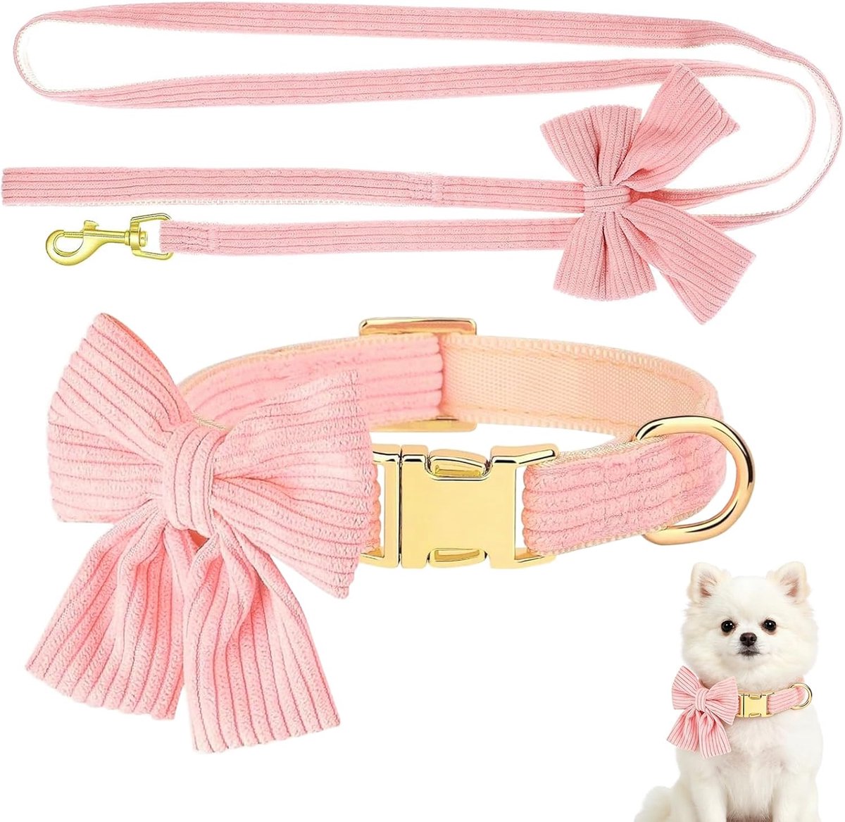 SnelShoppen - Hondenhalsband 36-56 cm M - Zacht Katoen, Verstelbaar, Klassiek Design, Corduroy voor Puppy's, Kleine, Middelgrote en Grote Honden - Duu