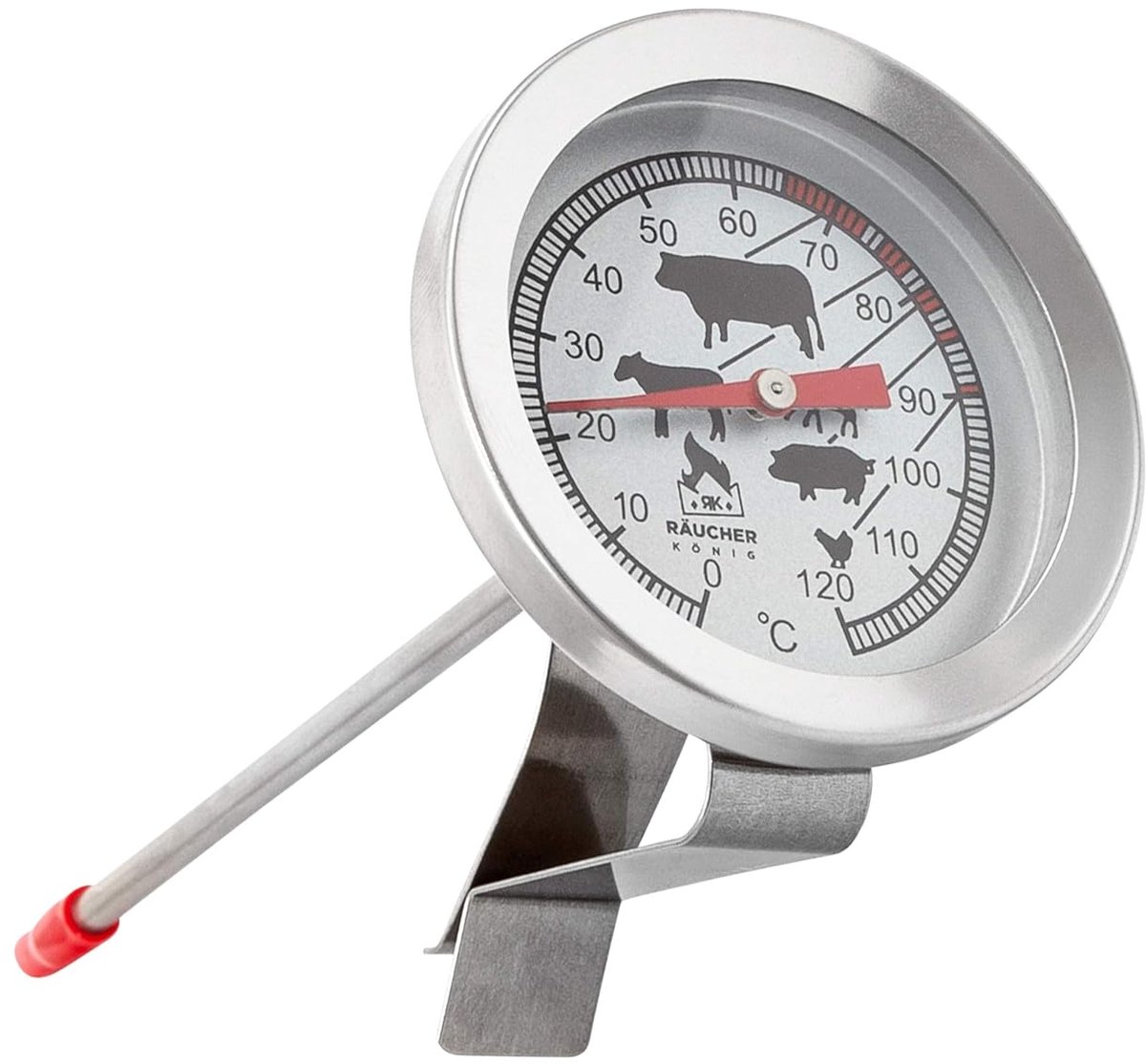 SnelShoppen - R?ucher K? nig Rookthermometer voor BBQ - Stainless Steel - Temperatuurmeter 0-120°C - Grill Thermometer met Klem voor Grillrooster - Ke