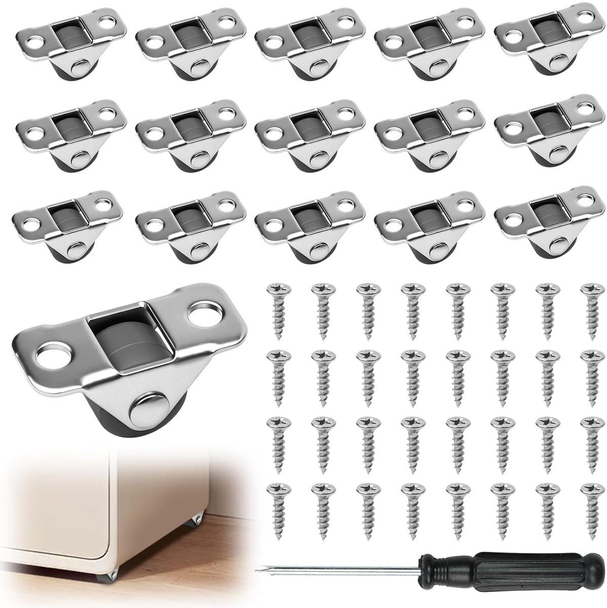 SnelShoppen - 16pcs Mini Meubelwielen 12mm met 32 Schroeven - Rubber Kleine Wielen voor Mini Meubels, Lades, Opbergdozen en Prullenbakken