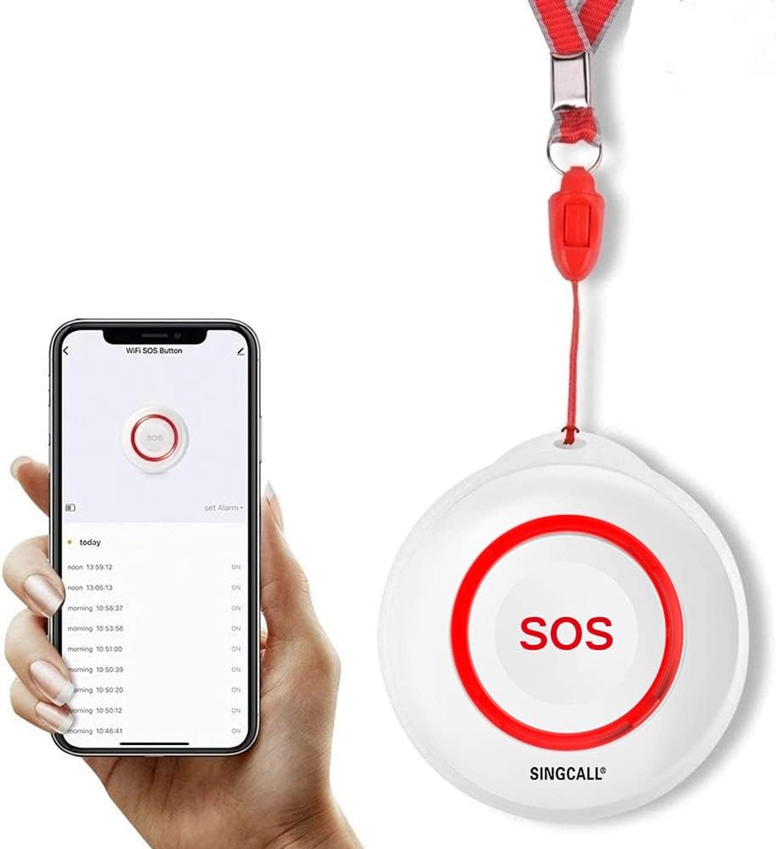 SnelShoppen - Draadloze Noodknop voor Senioren Oproepsysteem | Tuya WiFi Smart SOS-noodknop, Rode Noodoproep, Ondersteunt 2,4 GHz Wifi, Veiligheid, Th