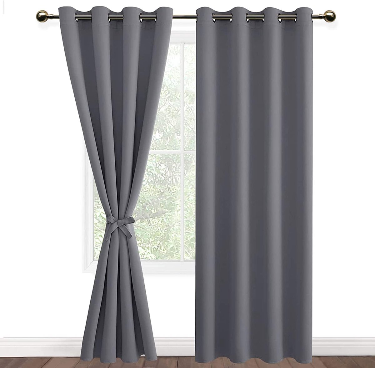 SnelShoppen - 2 Stuks Zwarte Blackout Gordijnen voor Slaapkamer Woonkamer - Heat Resistant Luxe Met Oogjes 55x90 Inch Grijs - Ideaal voor Privacy en L