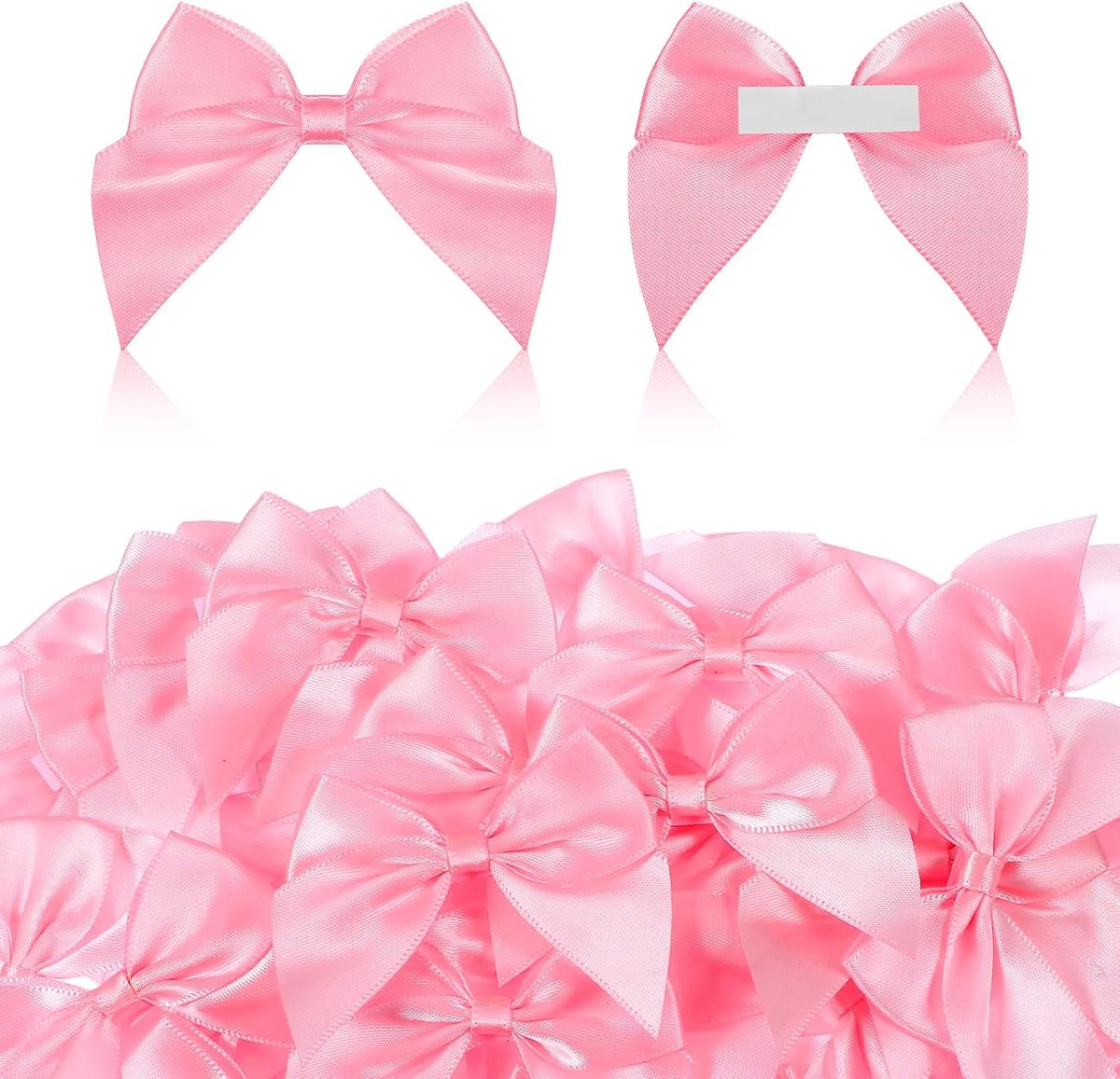 SnelShoppen - 50 Stuks Satin Ribbon Mini Bows Zelfklevend voor Knutselen, Cadeau Verpakking, Gastgeschenken, Bruiloft en Verjaardag Decoraties (Roze)