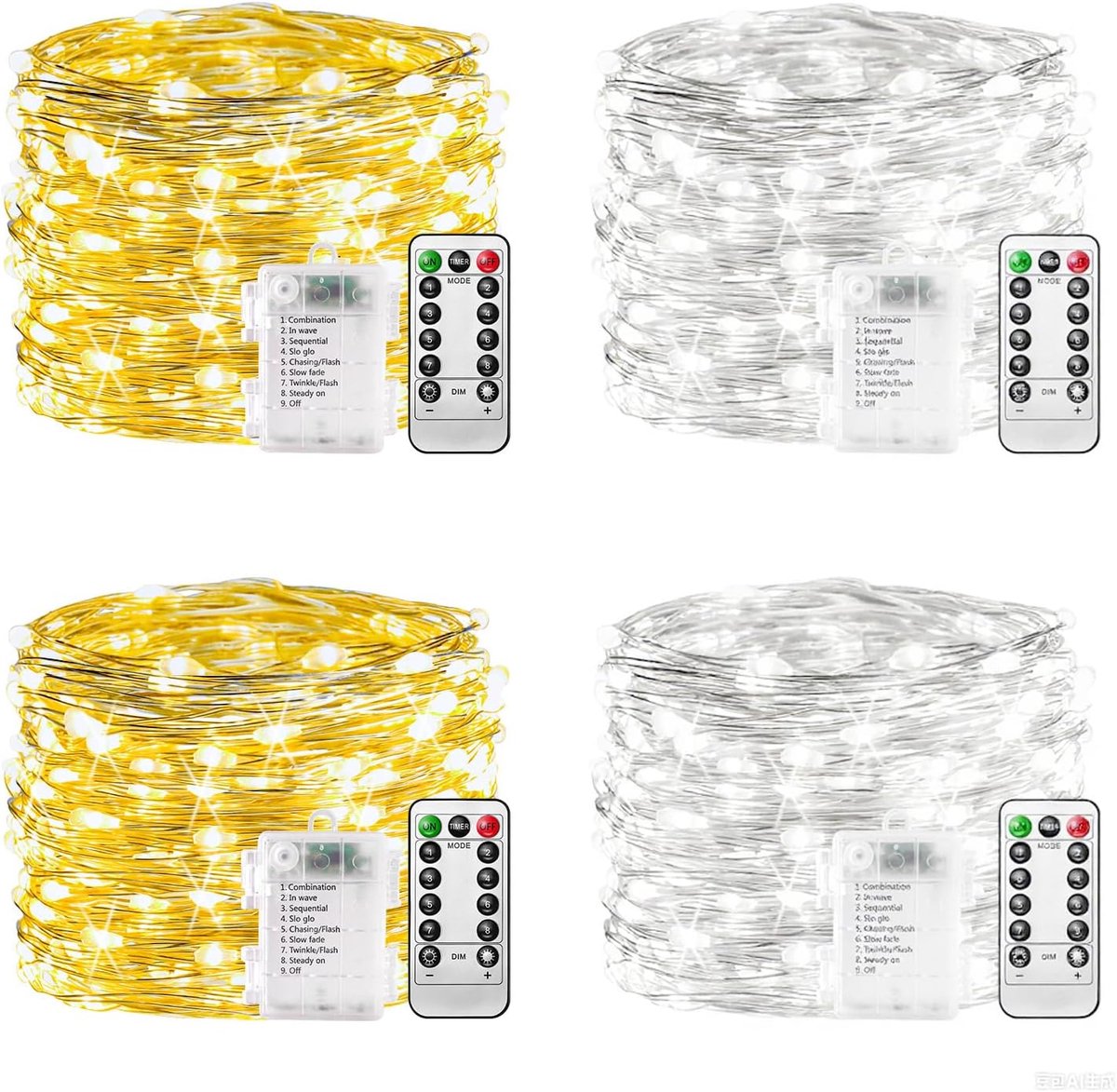 SnelShoppen - Batterij Aangedreven Sfeerverlichting 100 LED 10 m Warm Wit Dimbaar met Afstandsbediening 8 Modi - Perfect voor Feesten, Camping, Tuin,