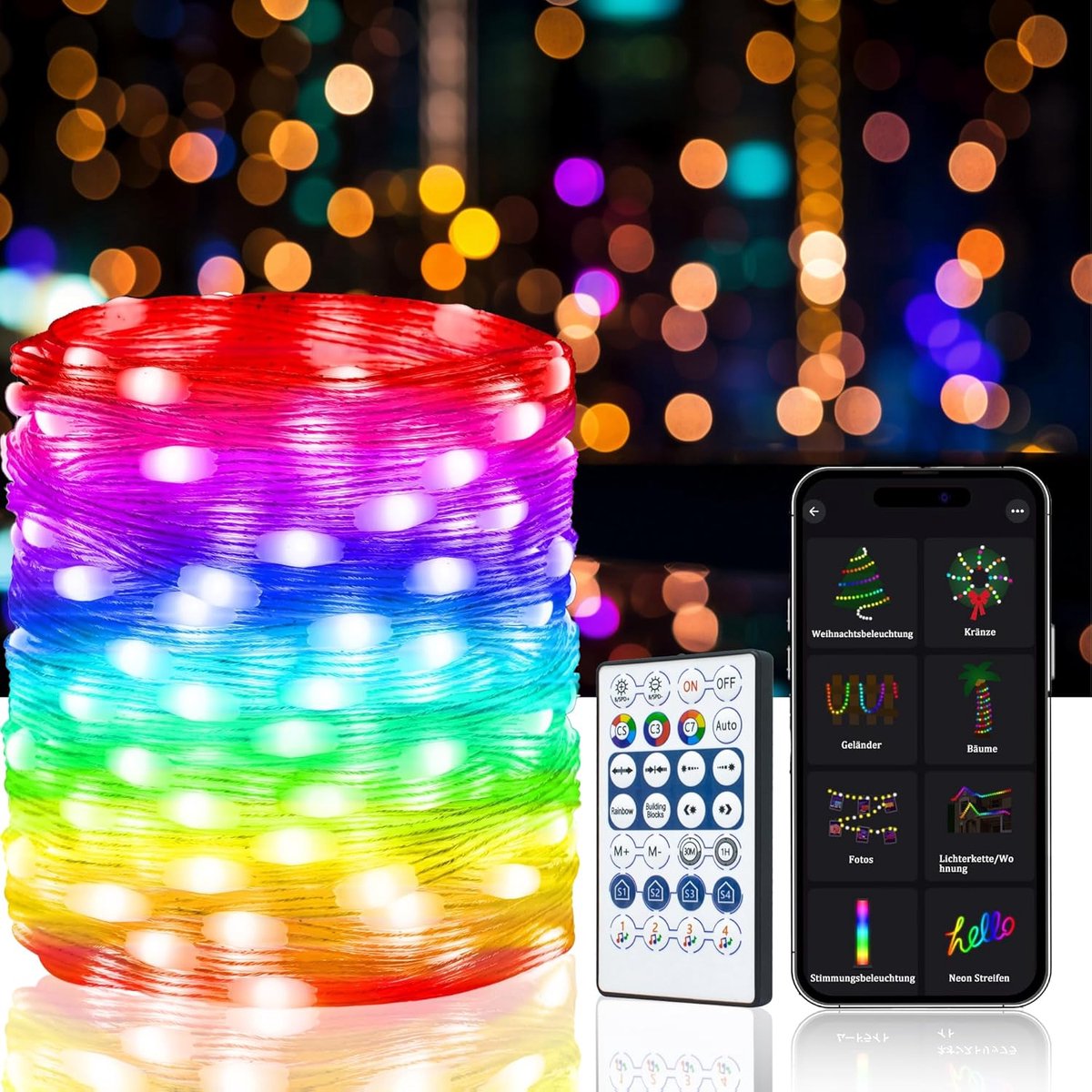 SnelShoppen - 10m LED Waterproof Fairy Lights - USB Batterij Aangedreven 100 LED Lichtjes met Afstandsbediening voor Kerst, Slaapkamer, Feest, Bruilof
