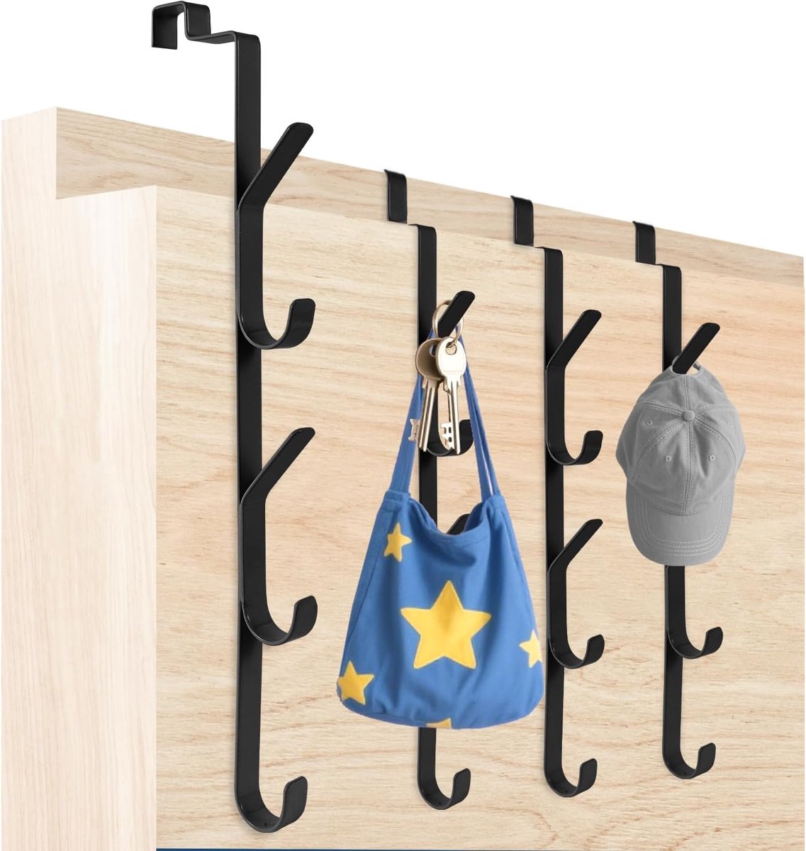 SnelShoppen - Coat Hook Over Door 4pcs x 5 Hooks - RVS Overdeursysteem voor Kleding, Tassen, Hoeden, Handdoeken - Zwart, 1.7
