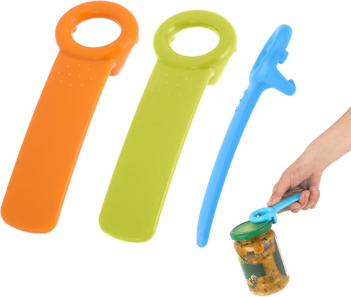 SnelShoppen - 3 Pcs Pot Opener - Ergonomische Jar Opener voor Zwakke Handen - Geschikt voor Ouderen en Kinderen - Duurzaam ABS - Kleur: Blauw, Groen,