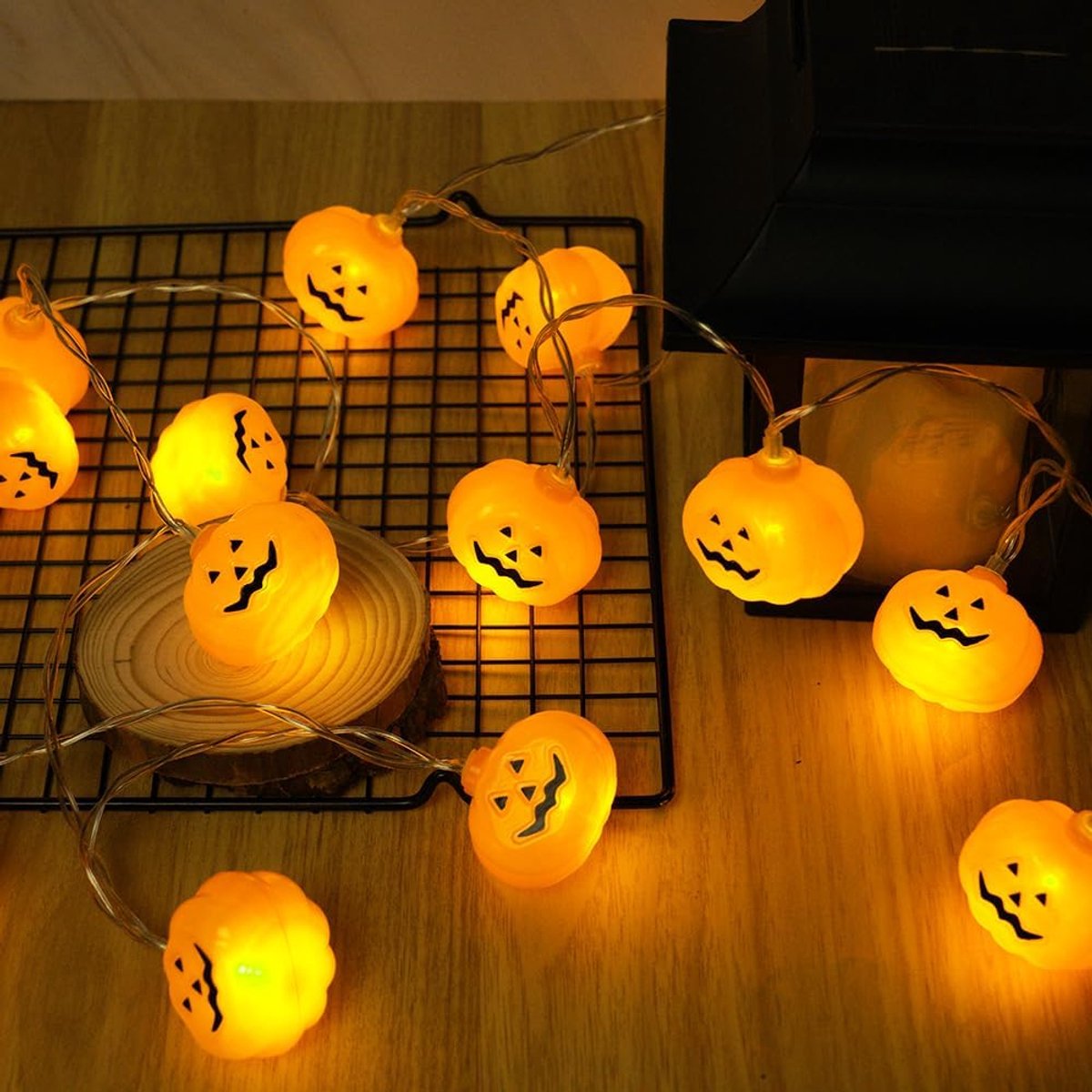 SnelShoppen - Halloween Decoratie Fairy Lights, 3M 20 LED Pompoen Lichten op Batterijen, Transparante Draad, Buiten Binnen Tuin Feest Bar