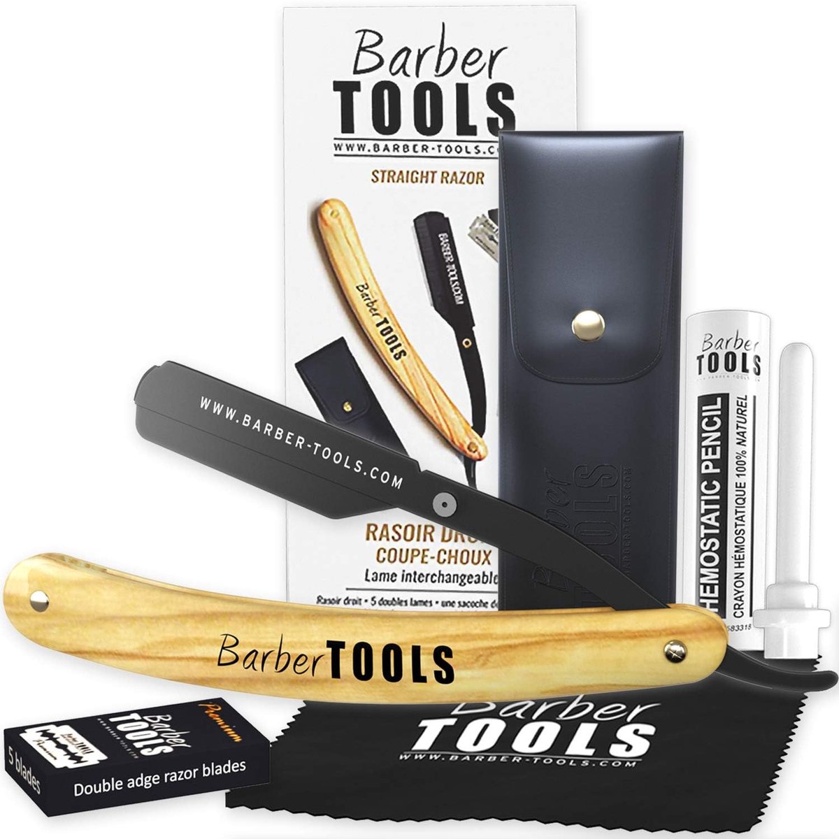 SnelShoppen - Removable Blade Razor met 5 Razor Blades + 10 Simple Blades, Polishing Cloth, Hemostasis Stick 10g, PU Opbergtas - Professionele Scheerm