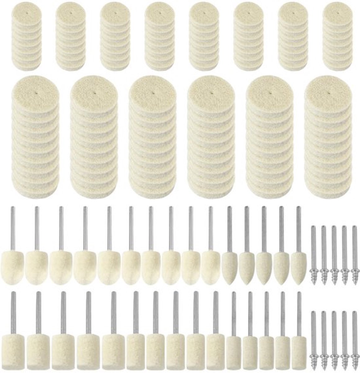 Wolplaat Set 150 Stuks - Polijstschijven - Polijstkop - Geschikt Voor Metaal/Glas/Sieraden - Houten Kleur - Handvat Voor Betere Flexibiliteit - Polijstschijf