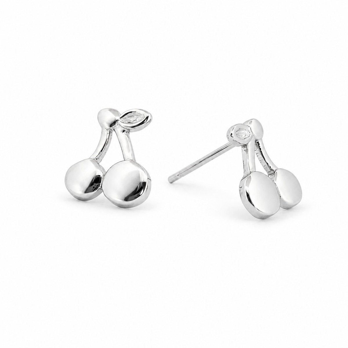 Zilveren dames en kinder oorknopjes cherry twee kersen 10mm