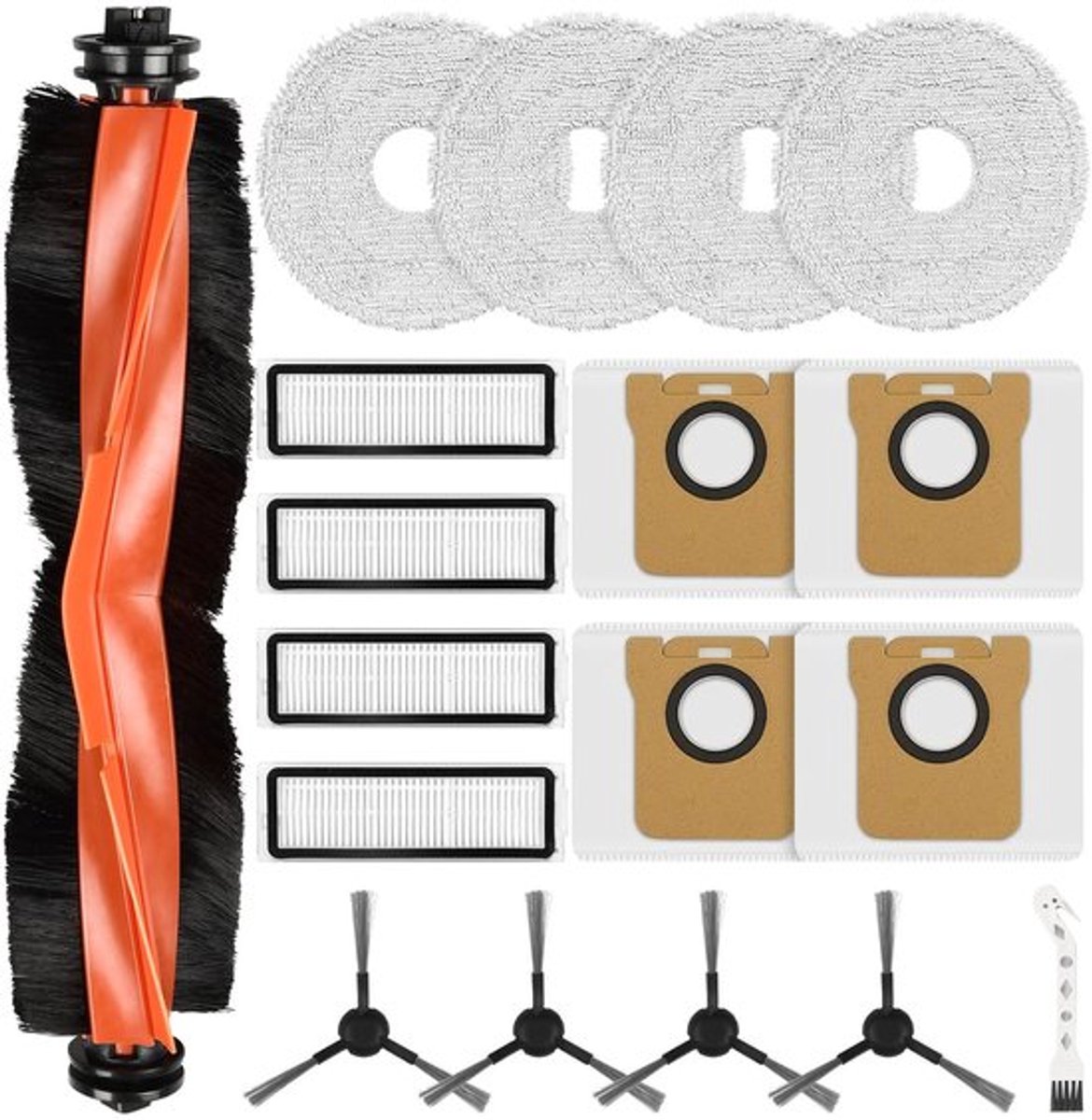 Robotstofzuiger Accessoiresset - 1 Hoofdborstel - 4 Reinigingsdoeken - 4 Stofzakken - 4 Filters - 4 Zijborstels - Hoge Kwaliteit - Stofzuigeraccessoires