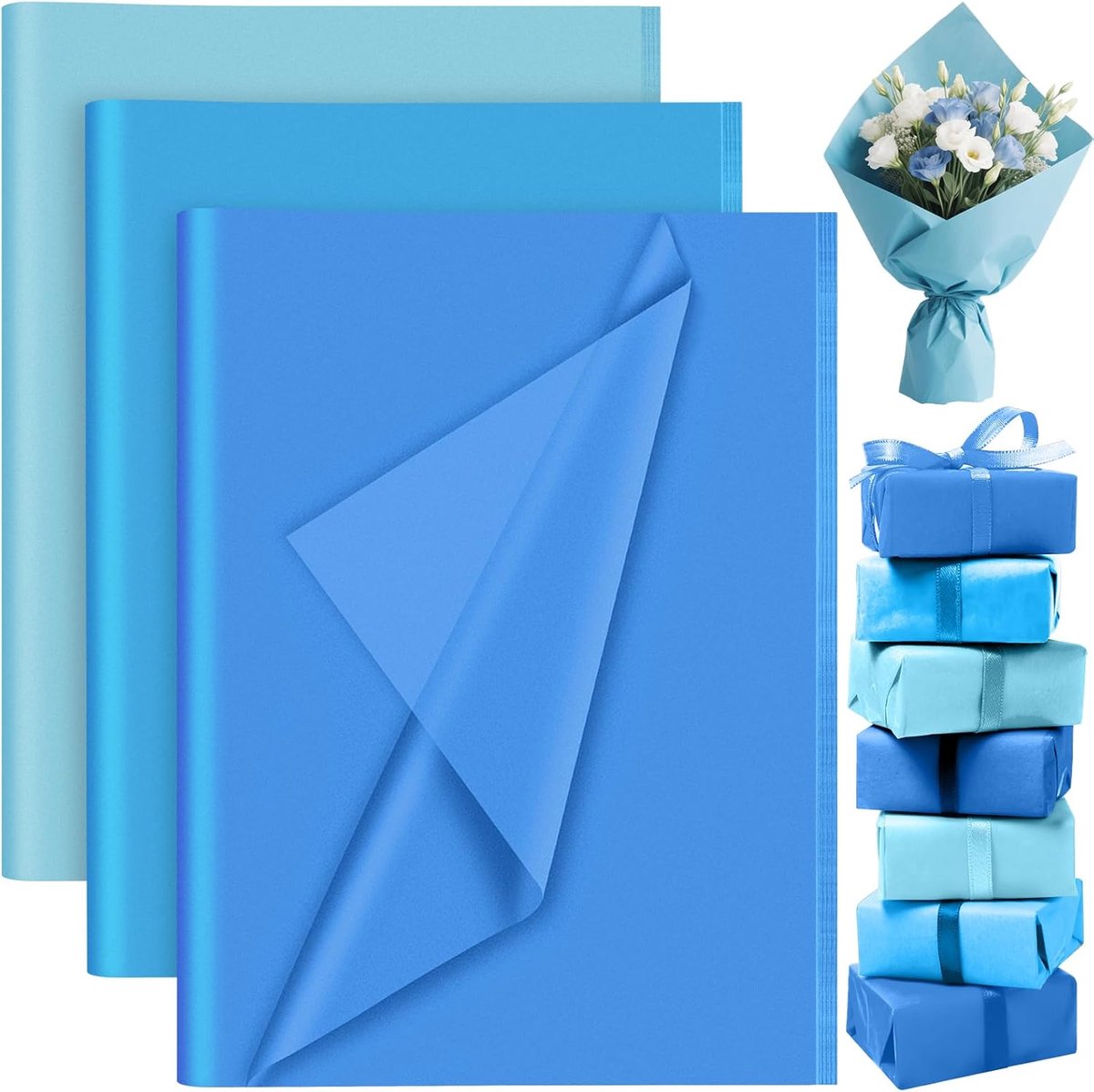 SnelShoppen - 60 Vellen Lichtblauw Tissue Papier - Cadeau Inpakpapier voor Verjaardag, Bruiloft, Feestdagen, Bloemen - 50x35 cm - Bulkverpakking