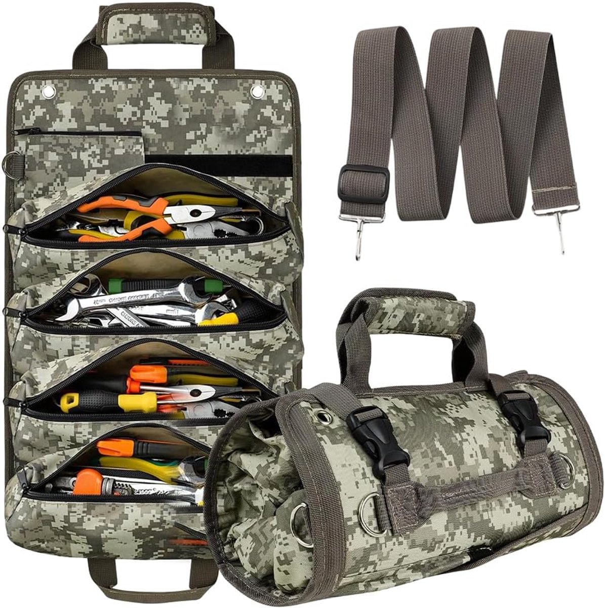 SnelShoppen - Roll Up Tool Bag - Draagbare Gereedschaps Organizer voor Mannen - Waterdichte Oxford Stoffen Gereedschapszak met Versterkte Schouderriem
