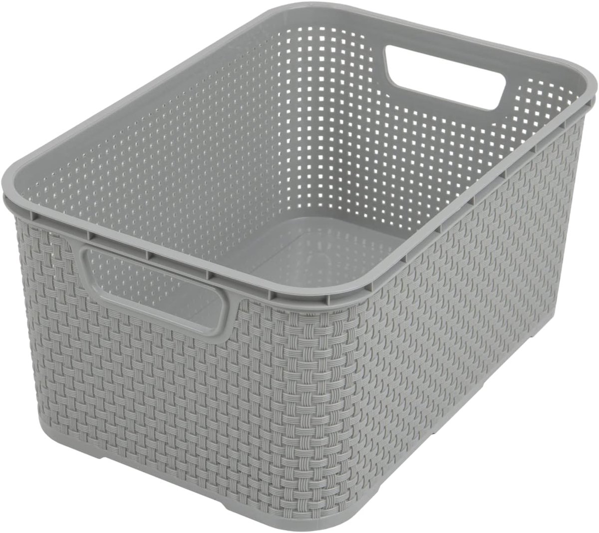 SnelShoppen - Multifunctionele Rattan Design Mand S - 28.5x19.5x13 cm - 7L - BPA-vrij Polypropyleen - Lichtgrijs - Voor Badkamer, Keuken, Werkplaats,