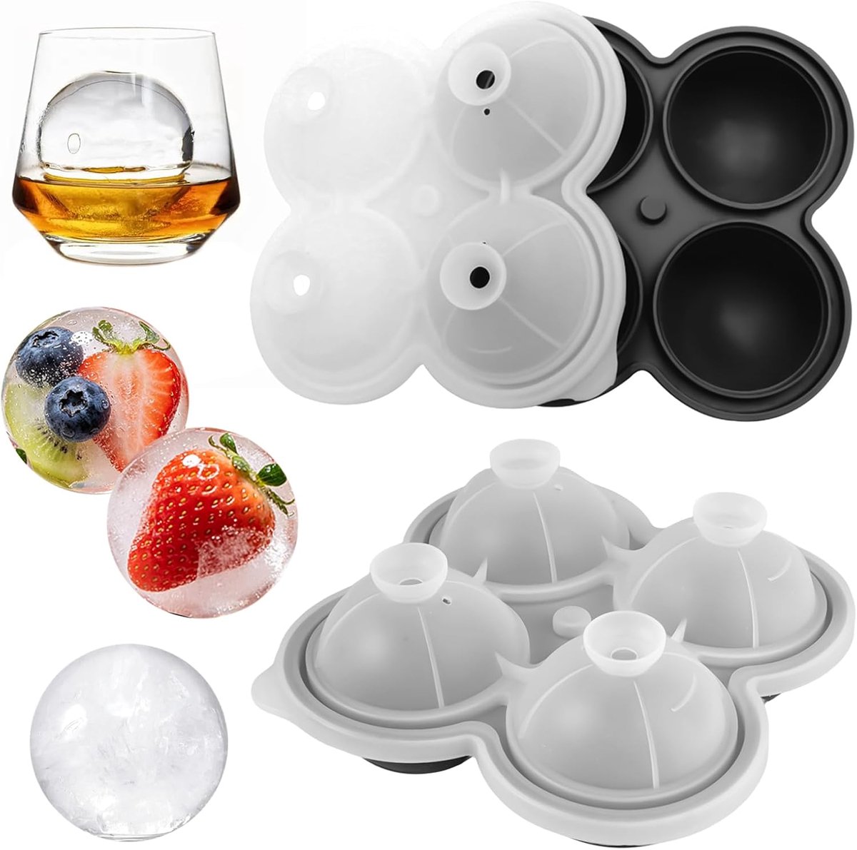 SnelShoppen - 2 Stuks Grote Rond Ice Cube Molds 6cm - BPA Vrij Silicone Met Deksel - Perfect Voor Whiskey, Bier, Cocktails & Feestjes