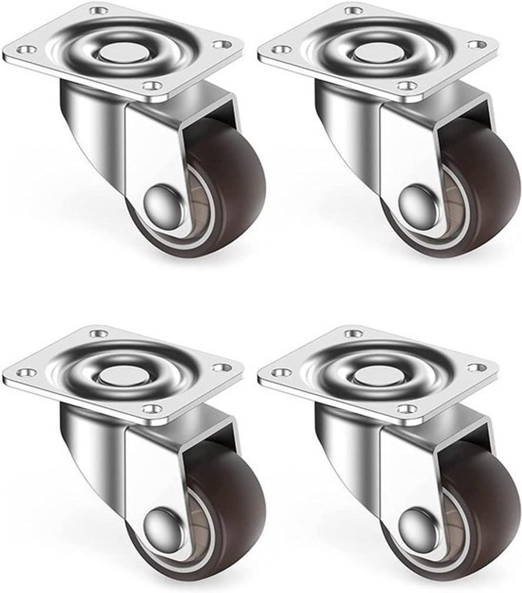 Set van 4 Zwenkwielen van 25mm voor Meubel Trolley - Rubber - Draagvermogen 40 KG - Geschikt voor Meubels en Trolleys