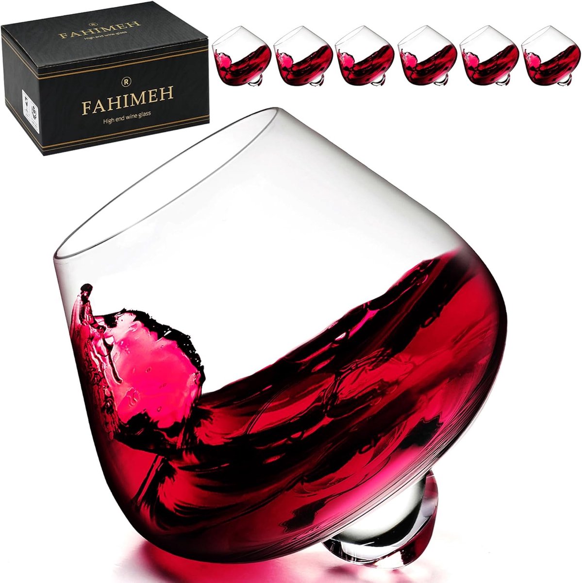 SnelShoppen - Set van 6 FAHIMEH Whisky Glazen, Rotating Cognac Glazen, Stemloze Wobble Glazen, Kristallen Tumbler voor Liqueur, 200 ml, Perfecte Cadea