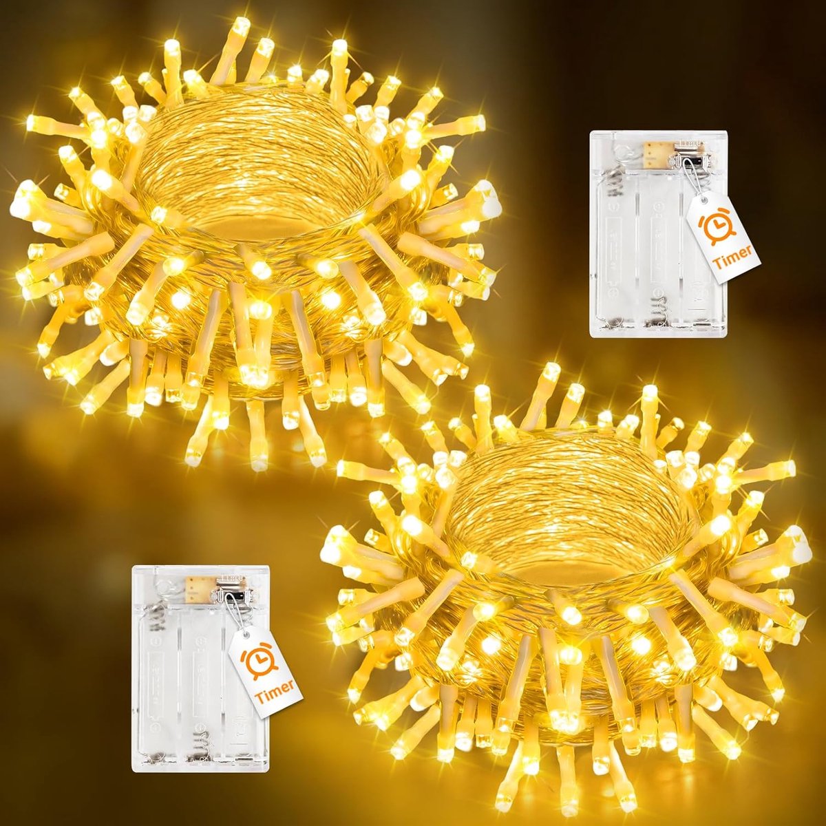 SnelShoppen - Peasur Accu Aangedreven Sfeerverlichting met Timer, 100 LEDs, Waterdichte Kerstverlichting voor Binnen en Buiten, Warm Wit, Feestdecorat