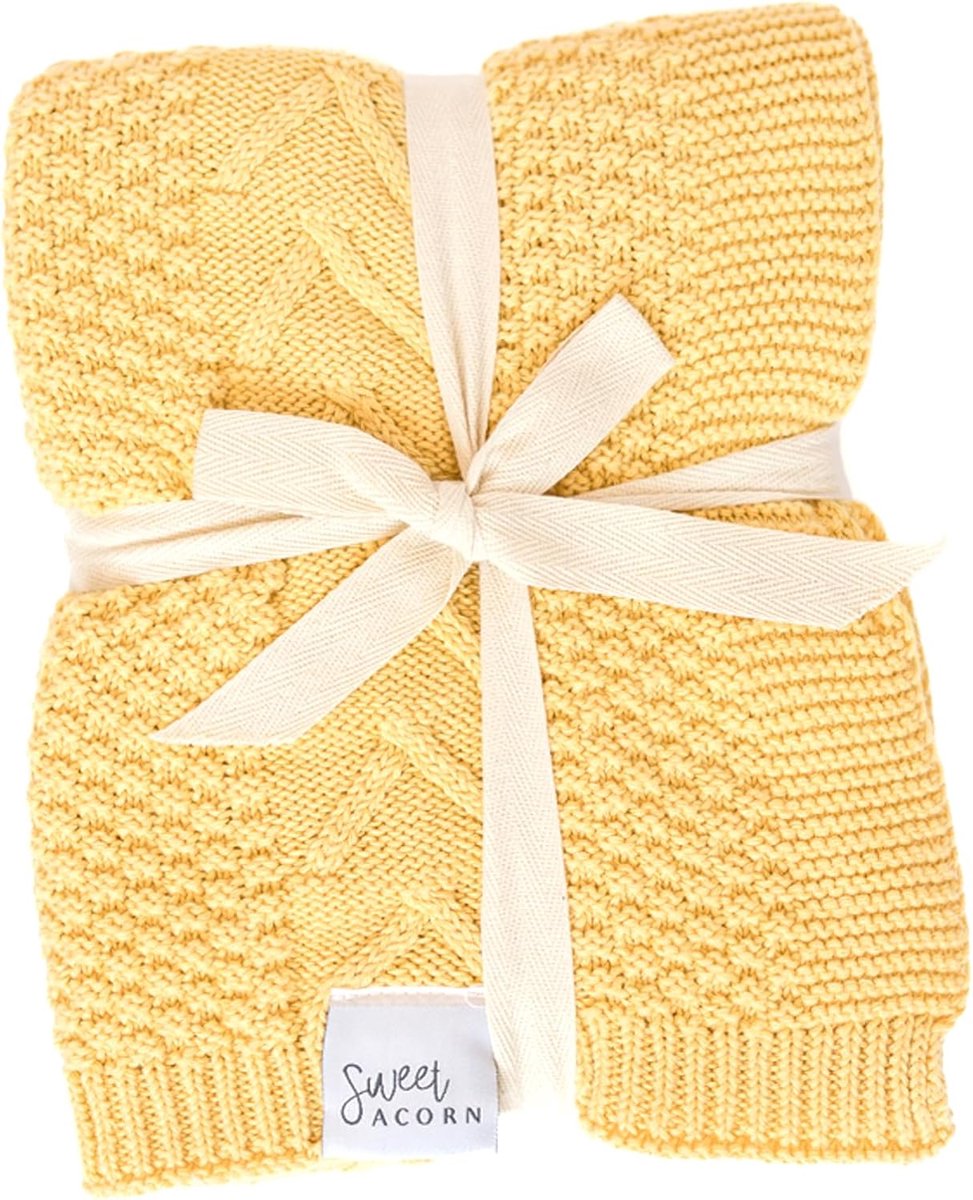SnelShoppen - Knitted Baby Blanket - Organic Cotton - Butter Yellow - 30x43 inch - Perfect voor Crib of Stroller - Zacht en Warm - Baby Cadeau