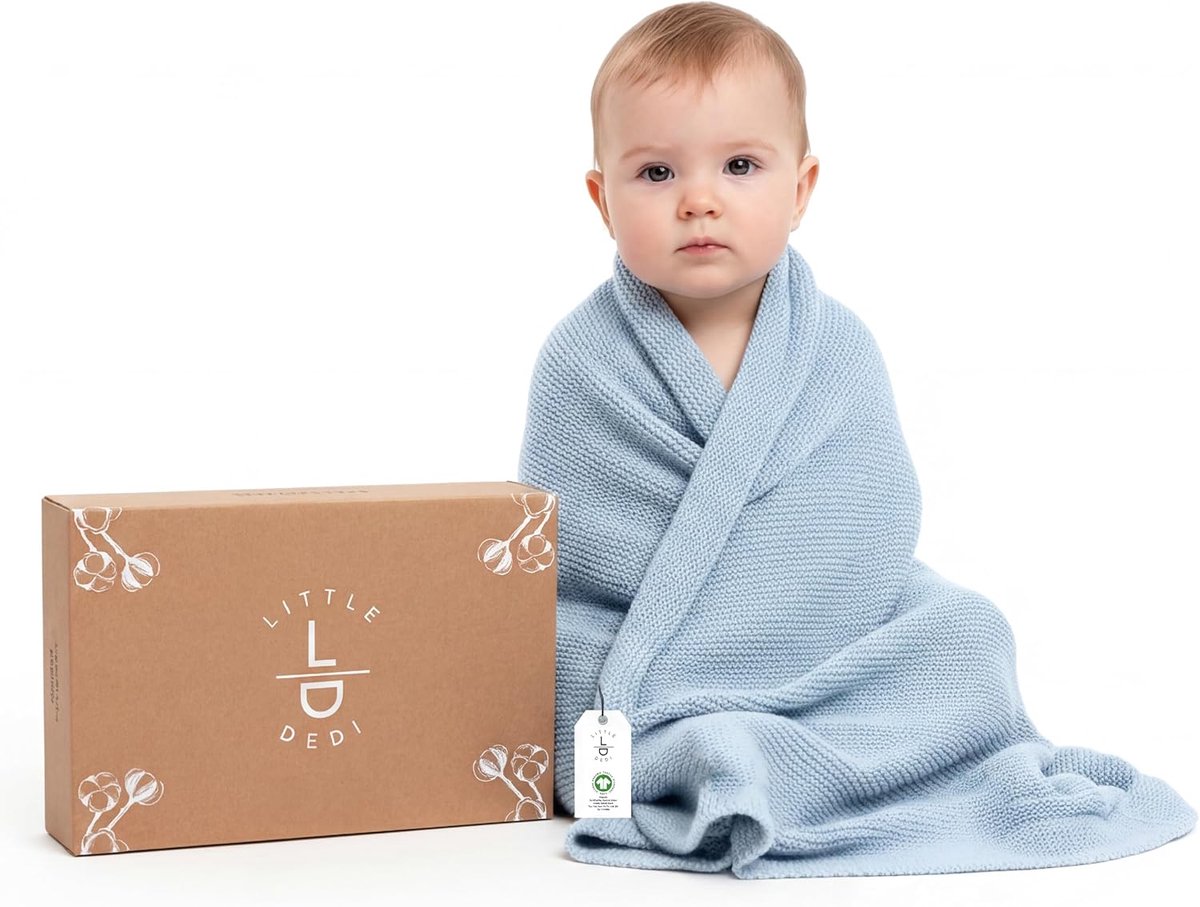 SnelShoppen - Luxe gebreide deken van biologisch katoen, GOTS-gecertificeerd, ademend, temperatuurregulerend, ideaal voor baby's, cadeau, 100x150 cm,