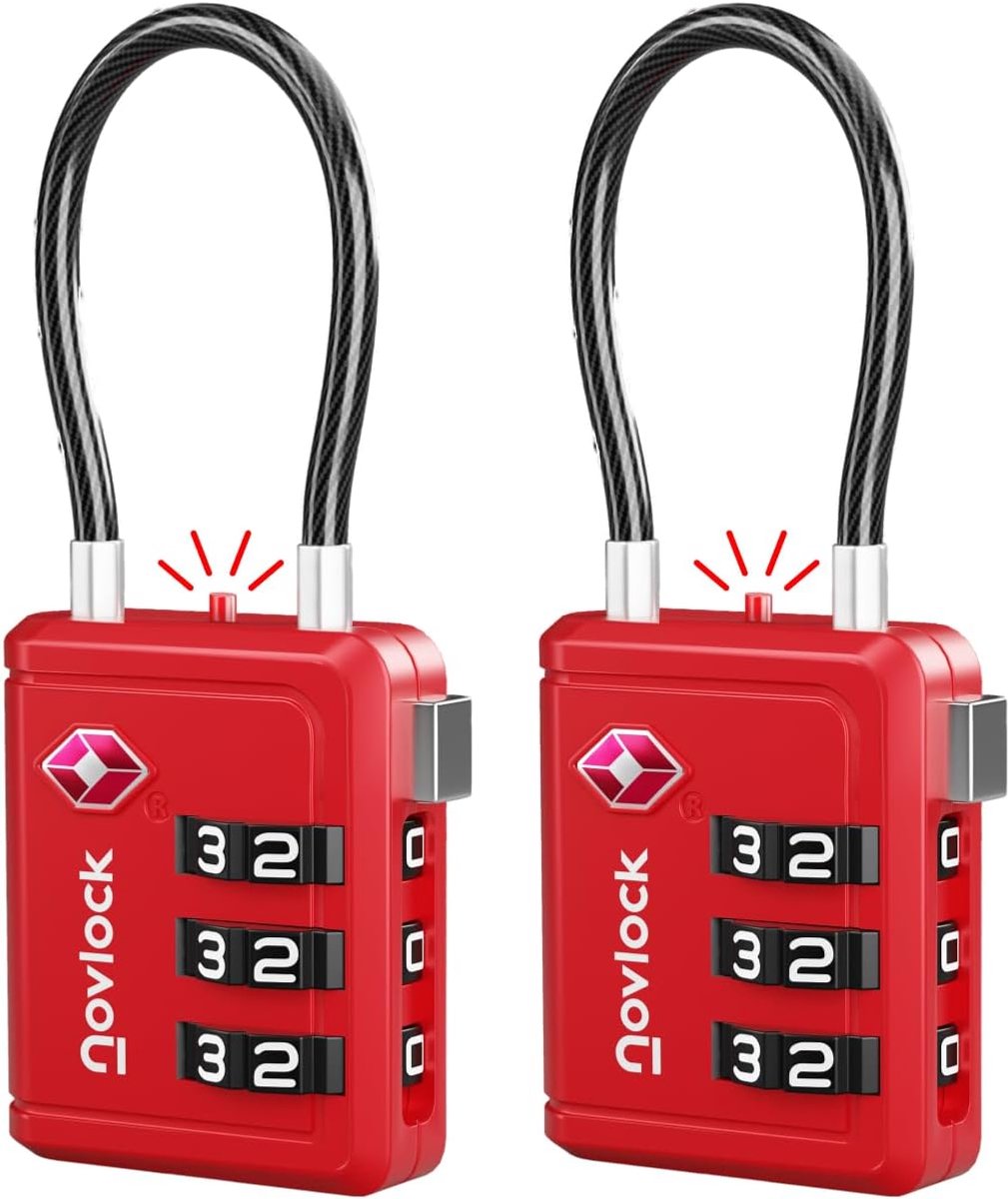SnelShoppen - TSA Slot met Controle Indicator - Cijferslot voor Reizen, Koffers, Rugzakken & Cabin Bagage - Luggage Locks, 2-Pack Rood - Veiligheid en