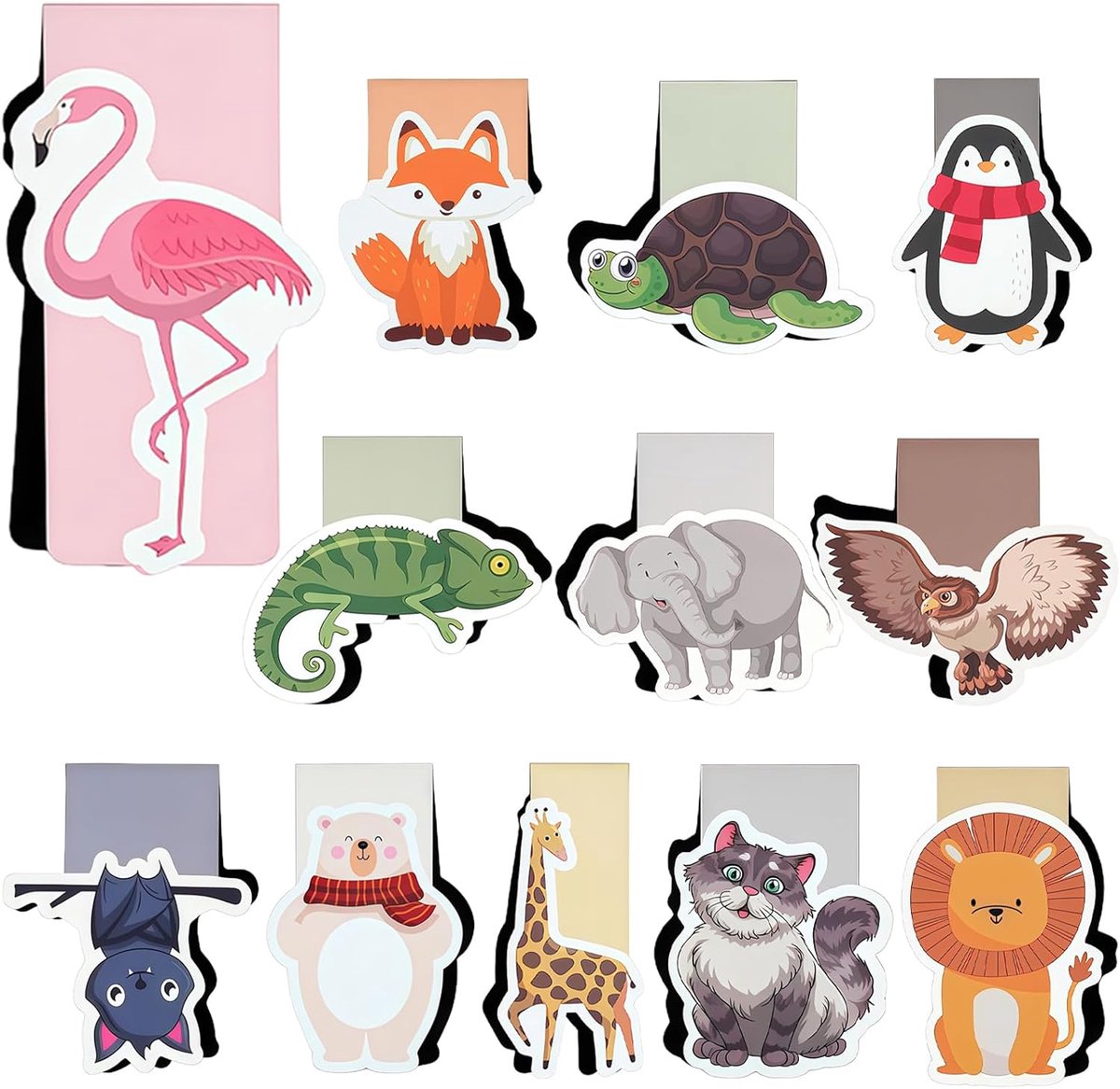 SnelShoppen - 12 Stuks Magnetische Boekenleggers met Schattige Dieren, Kleurige Side Clips voor Kinderen, Studenten, Boekliefhebbers, Perfect voor Sch