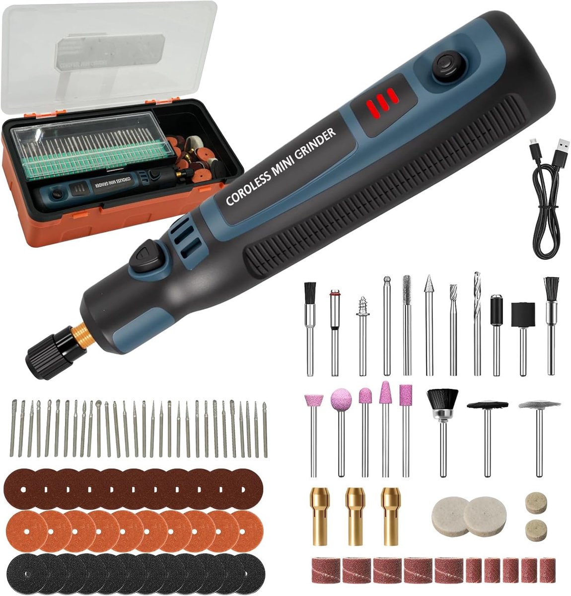 SnelShoppen - Multifunctionele Draadloze Mini Boor en Graveermachine met Variabele Snelheid, 96 Accessoires voor Polijsten, Graveerwerk, Snijden, Bore