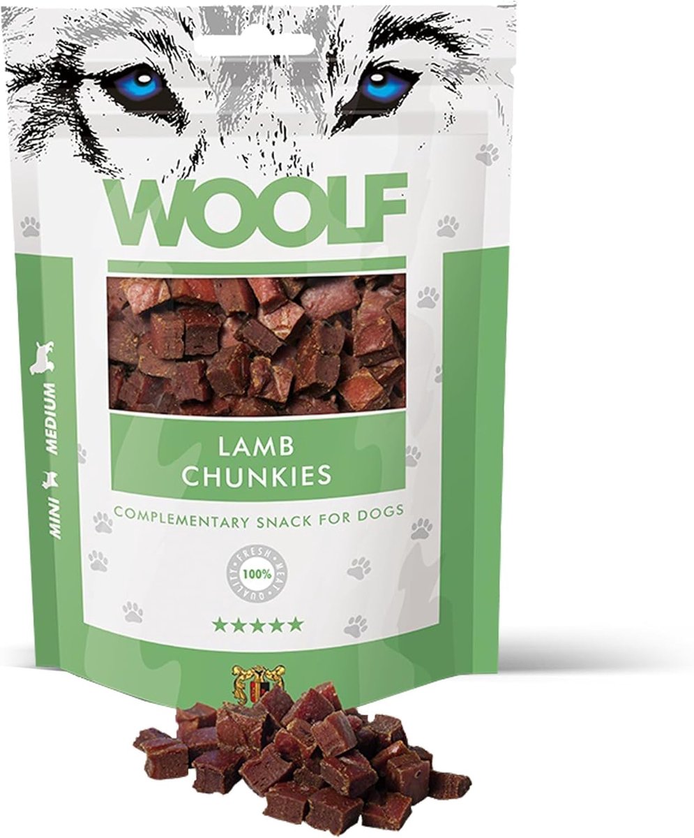 SnelShoppen - Woolf Lamb Chunkies 100 gram - Natuurlijke Lamsvlees Snacks zonder Chemische Additieven voor Honden - Perfect voor Training en Beloning