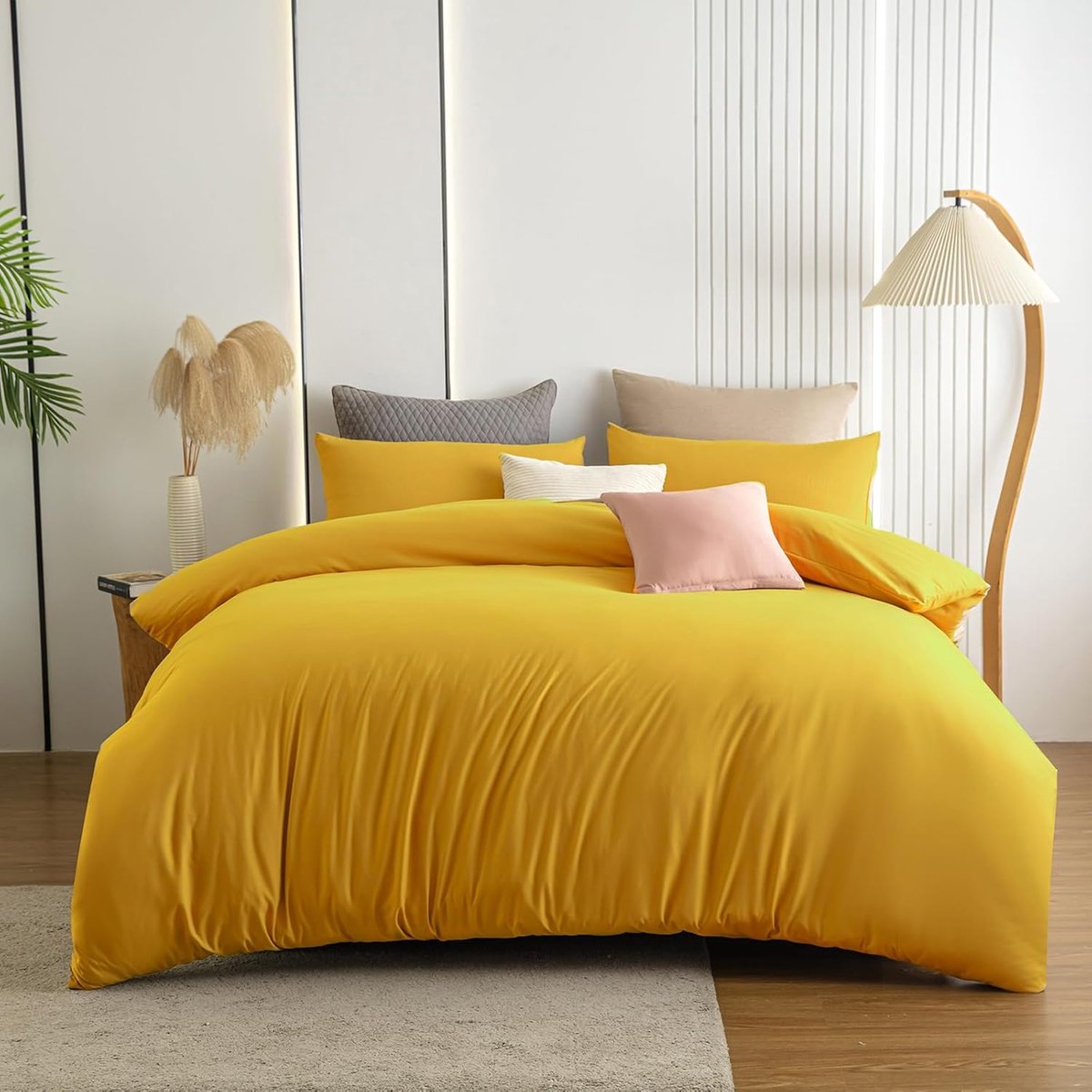 SnelShoppen - Microfibre Dekbedovertrek Set 220 x 240 cm Geel - Non-Iron en Kreukvrij - Inclusief 80 x 80 cm Kussensloop met Rits - Set van 2 - Zacht