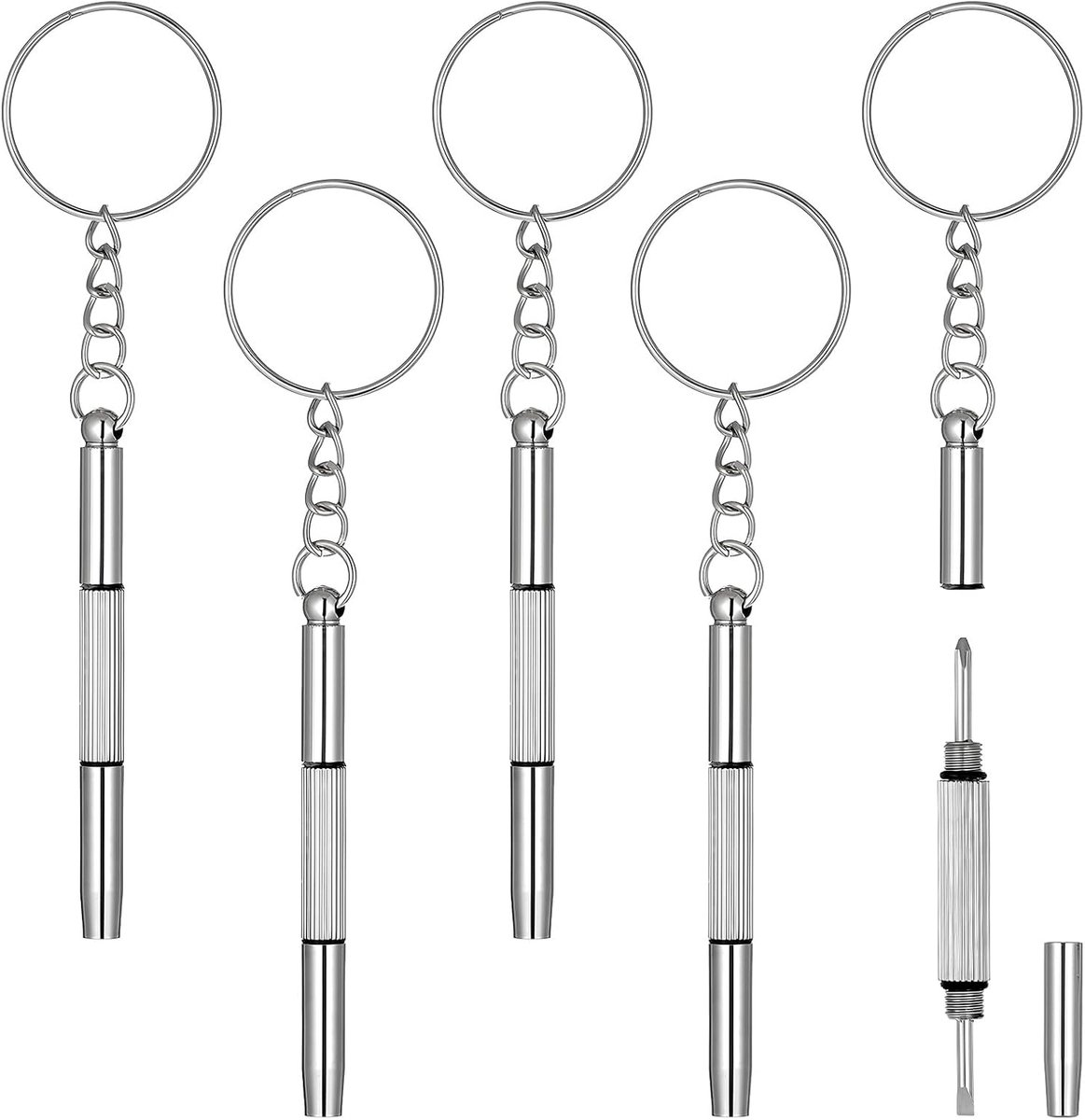 SnelShoppen - 5 stuks mini-brilschroevendraaiers, 3-in-1 metalen schroevendraaier set voor bril, sieraden en horloges, draagbaar, roestvrij staal, mul