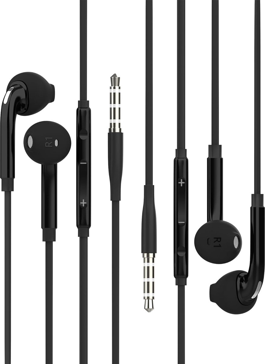 SnelShoppen - 3.5mm Jack Koptelefoon met Microfoon (2-Pack), Bedrade Hoofdtelefoon voor Mobiele Telefoon, Muziek, Audio, Compatibel met Android, MP3 S
