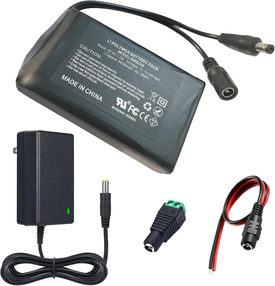 SnelShoppen - 12 V Lithium-Ion Accupack 5600 mAh met Oplader - Ideaal voor Fietslicht, DIY Projecten, Radio, Vislicht, LED-Strip, CCTV-camera