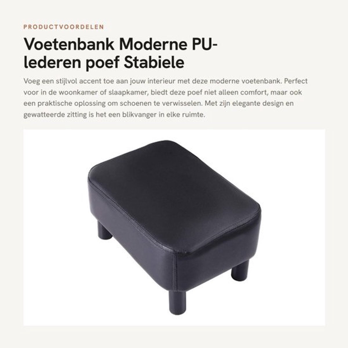 Voetenbank 42 cm - Rechthoekige Poef - PU-lederen Voetsteun - Antislip - Gewatteerde Zitting - Duurzaam & Stabiel
